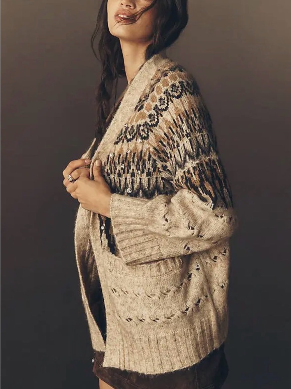 NWT Anthropologie Mare Mare Embellished Fairisle Cardigan Sweater